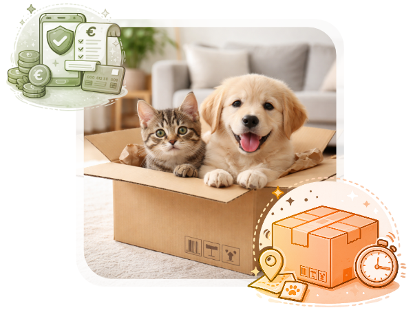 Hund und Katze in einer Box